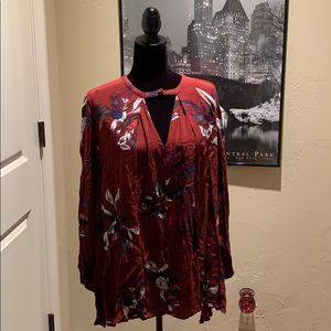 Free People high low tunic burgundy floral print